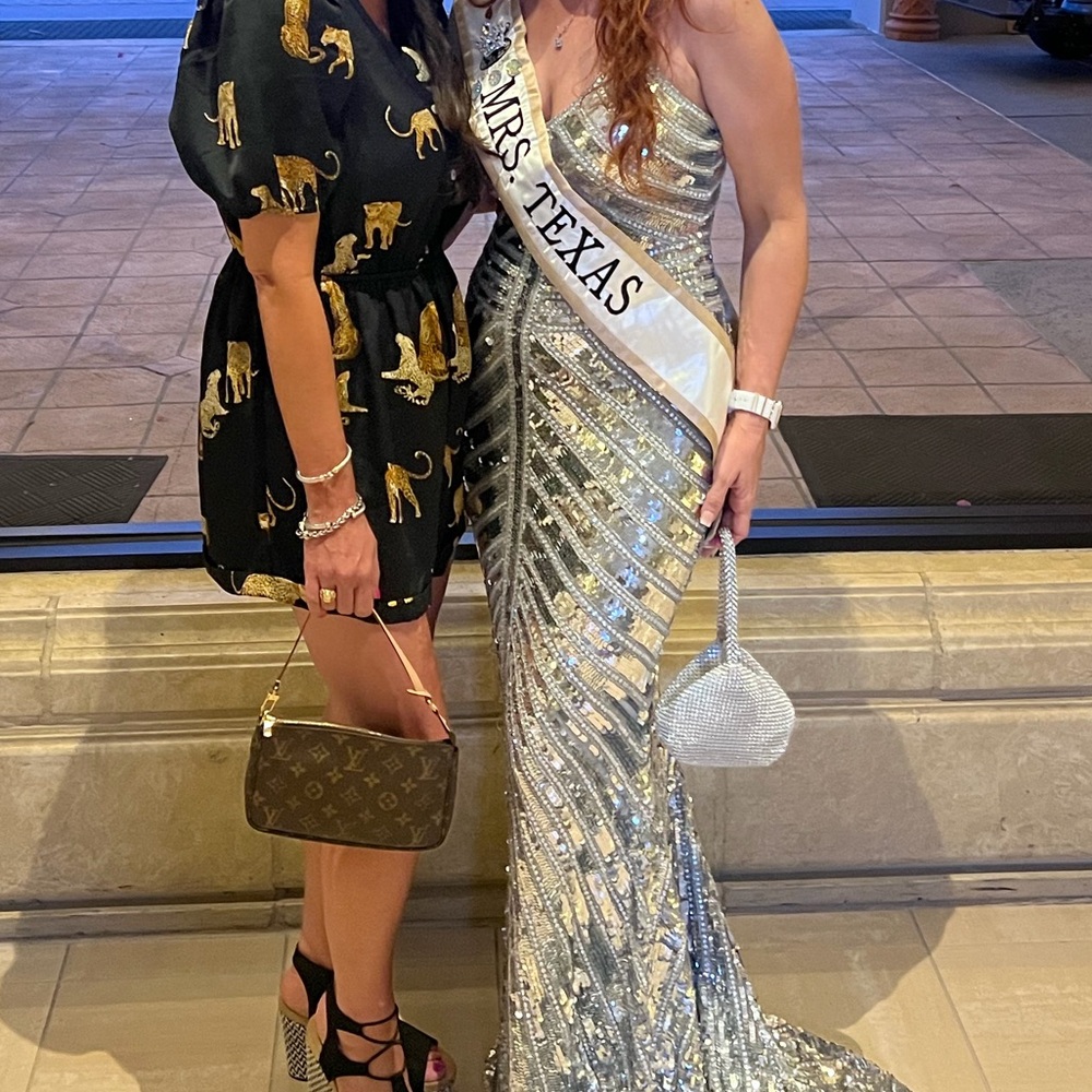 Sherri Hill Beaded Silver Gown
